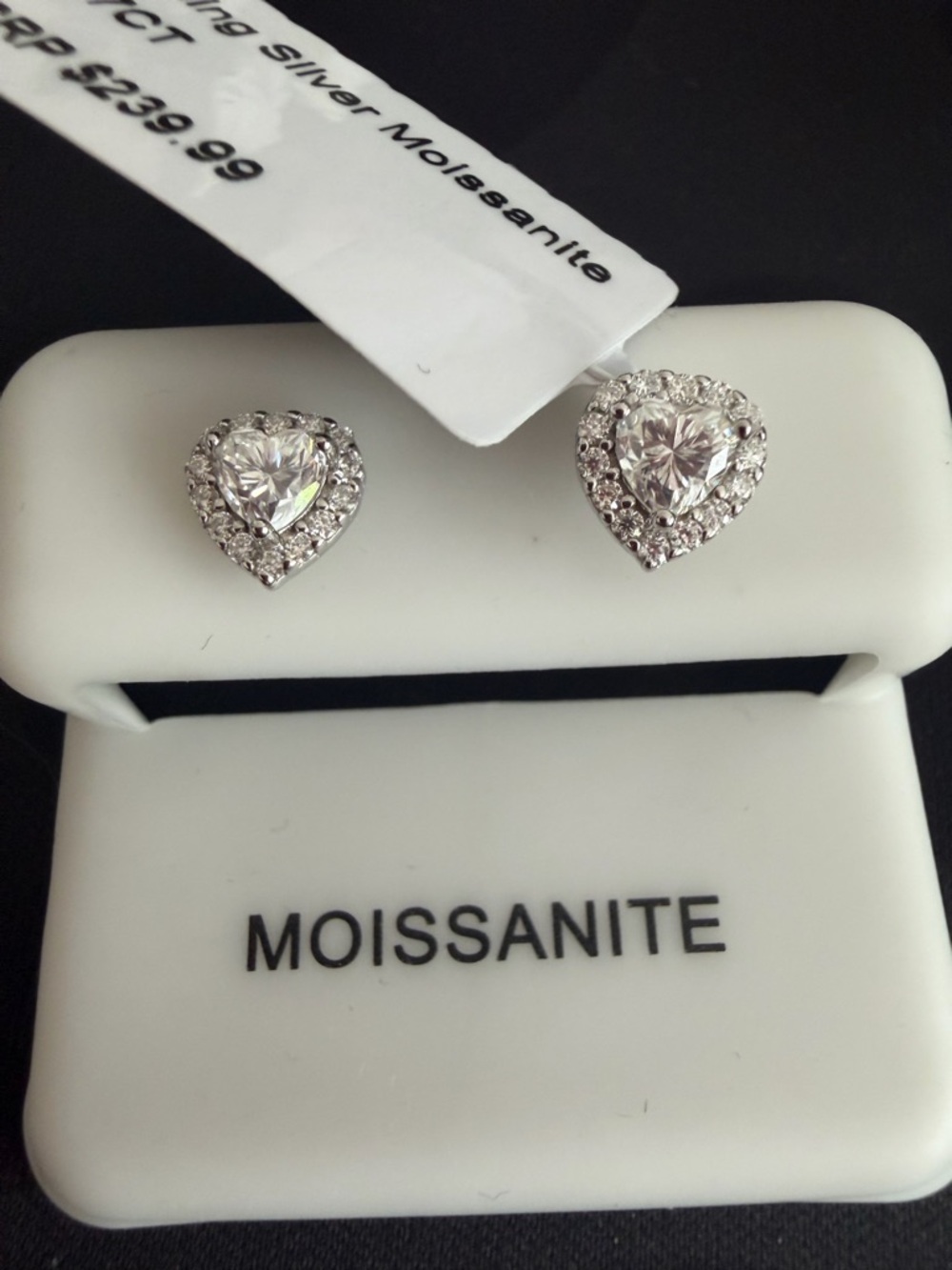 925 Sterling Silver Heart Moissanite Halo Stud Earrings, .77 ct